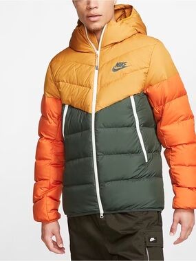 Nike Wind Runner Down Fill Colorblock Hooded Puffer Jacket Orange/Gold/Green